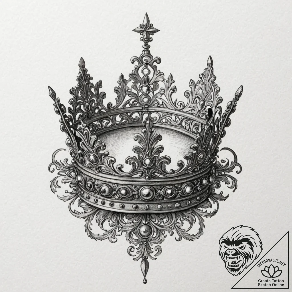 Crown, concept art for tattoo, sepia tone ske... - tattoo sketch (№1751927101_0, 07.07.2025 22:25) — tattoovalue.net