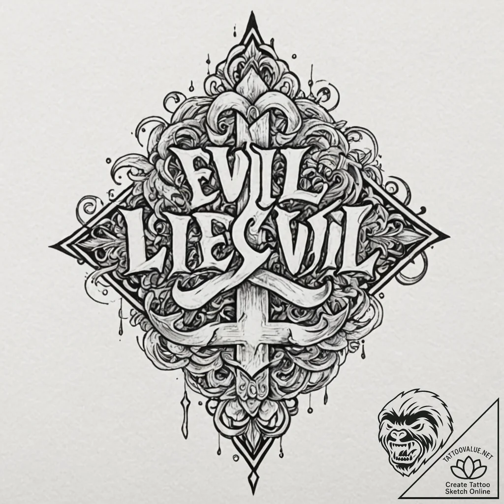 A chicano lettering tattoo of "evil is evil.... - tattoo sketch (№1751927357_0, 07.07.2025 22:29) — tattoovalue.net