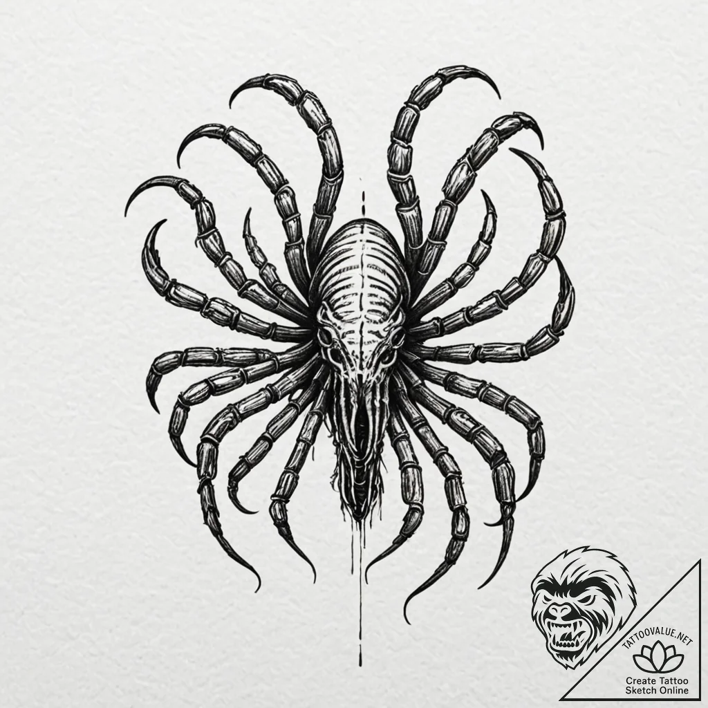 113. linework tattoo of a facehugger, minimal... - tattoo sketch (№1751927863_0, 07.07.2025 22:37) — tattoovalue.net