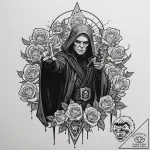 Trash polka style portrait of emperor palpati… – tattoo sketch (№1751928035_0, 07.07.2025 22:40) — tattoovalue.net