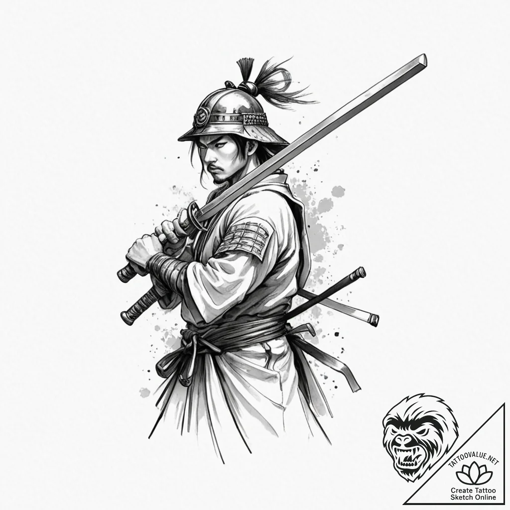 Samurai, tattoo line art, professional artwor... - tattoo sketch (№1751928805_0, 07.07.2025 22:53) — tattoovalue.net