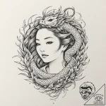 A human face made from interwoven tree branch… – tattoo sketch (№1751928975_0, 07.07.2025 22:56) — tattoovalue.net
