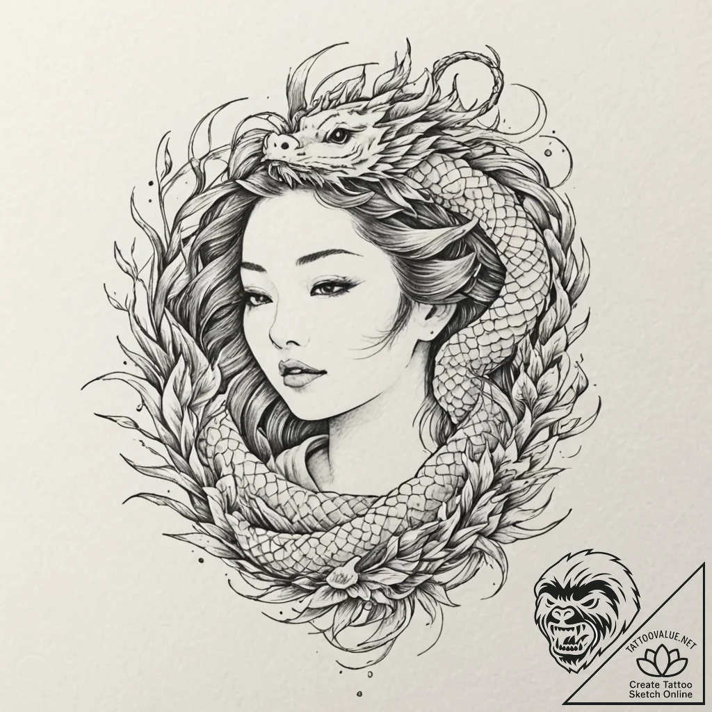 A human face made from interwoven tree branch... - tattoo sketch (№1751928975_0, 07.07.2025 22:56) — tattoovalue.net