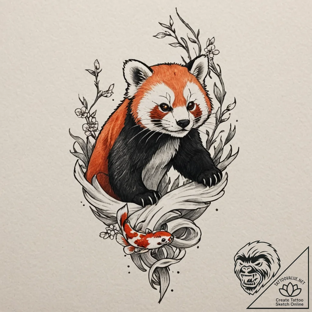 A red panda on a bamboo stalk, concept art fo... - tattoo sketch (№1751929062_0, 07.07.2025 22:57) — tattoovalue.net