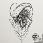 A xenomorph from alien, ink illustration for… – tattoo sketch (№1751929316_0, 07.07.2025 23:01) — tattoovalue.net