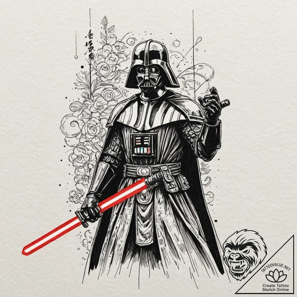 Japanese ukiyo-e style tattoo design of darth... - tattoo sketch (№1751929653_0, 07.07.2025 23:07) — tattoovalue.net