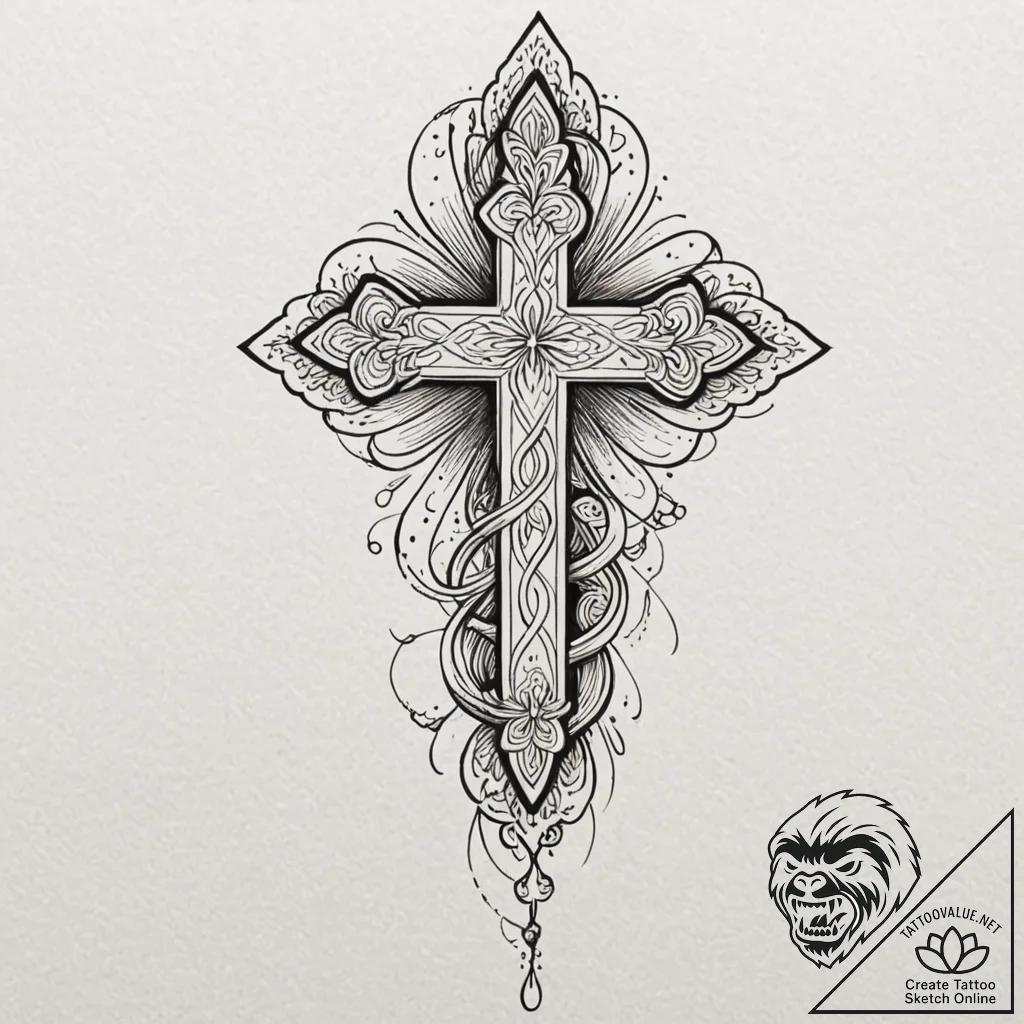 Cross, artistic tattoo sketch, unique design,... - tattoo sketch (№1751931613_0, 07.07.2025 23:40) — tattoovalue.net