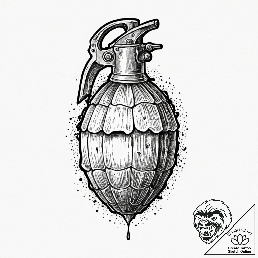Grenade, artistic tattoo sketch, black and gr... - tattoo sketch (№1751932036_0, 07.07.2025 23:47) — tattoovalue.net