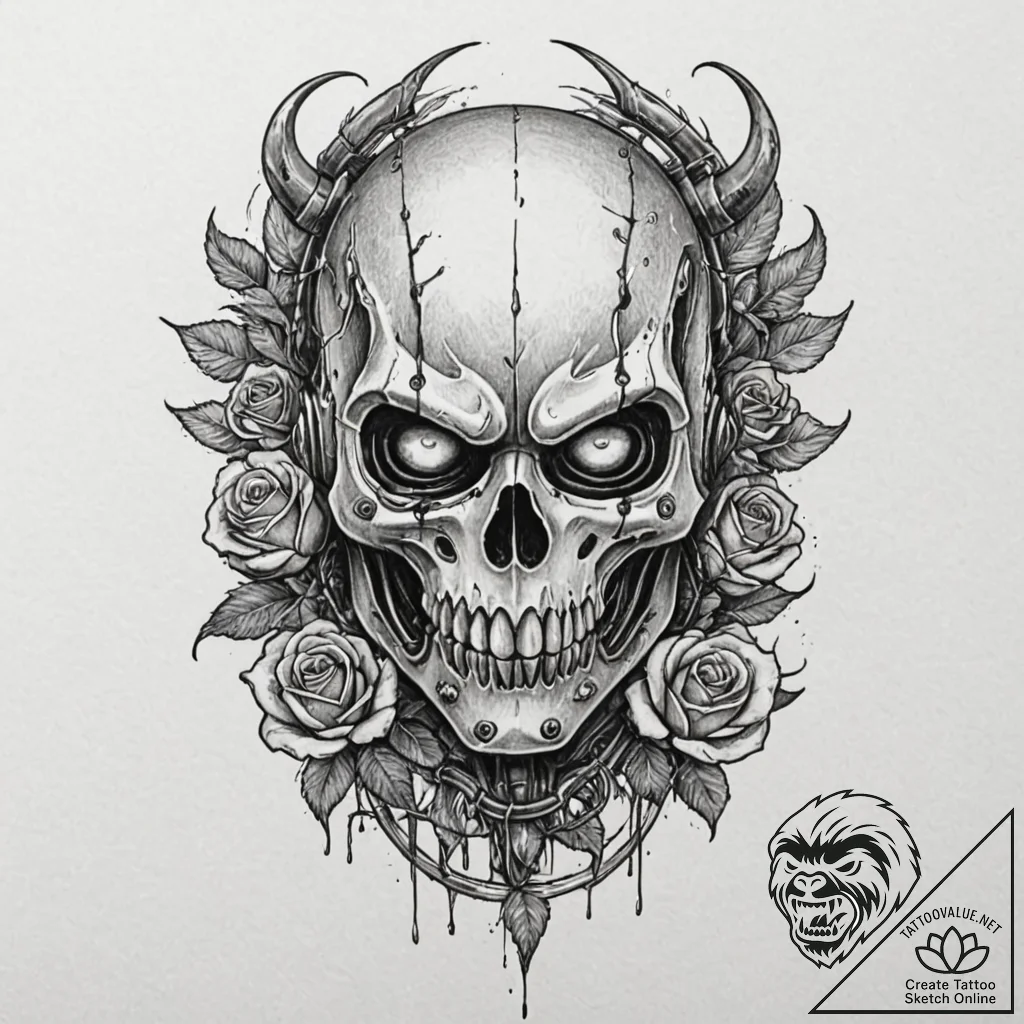 Trash polka tattoo of immortan joe's mask fro... - tattoo sketch (№1751932372_0, 07.07.2025 23:52) — tattoovalue.net