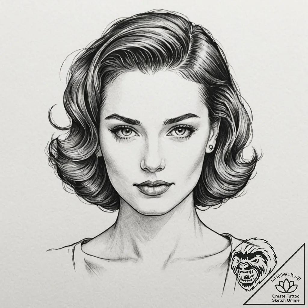 Neo-traditional portrait of rachael, with her... - tattoo sketch (№1751932456_0, 07.07.2025 23:54) — tattoovalue.net