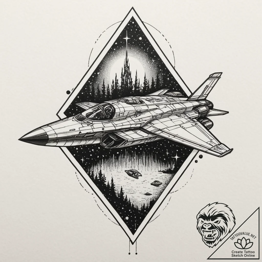 A linework tattoo of the normandy sr-2 ship f... - tattoo sketch (№1751932878_0, 08.07.2025 00:01) — tattoovalue.net