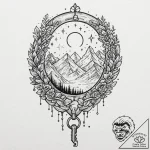 A key unlocking a galaxy in a keyhole, ink il… – tattoo sketch (№1751932963_0, 08.07.2025 00:02) — tattoovalue.net