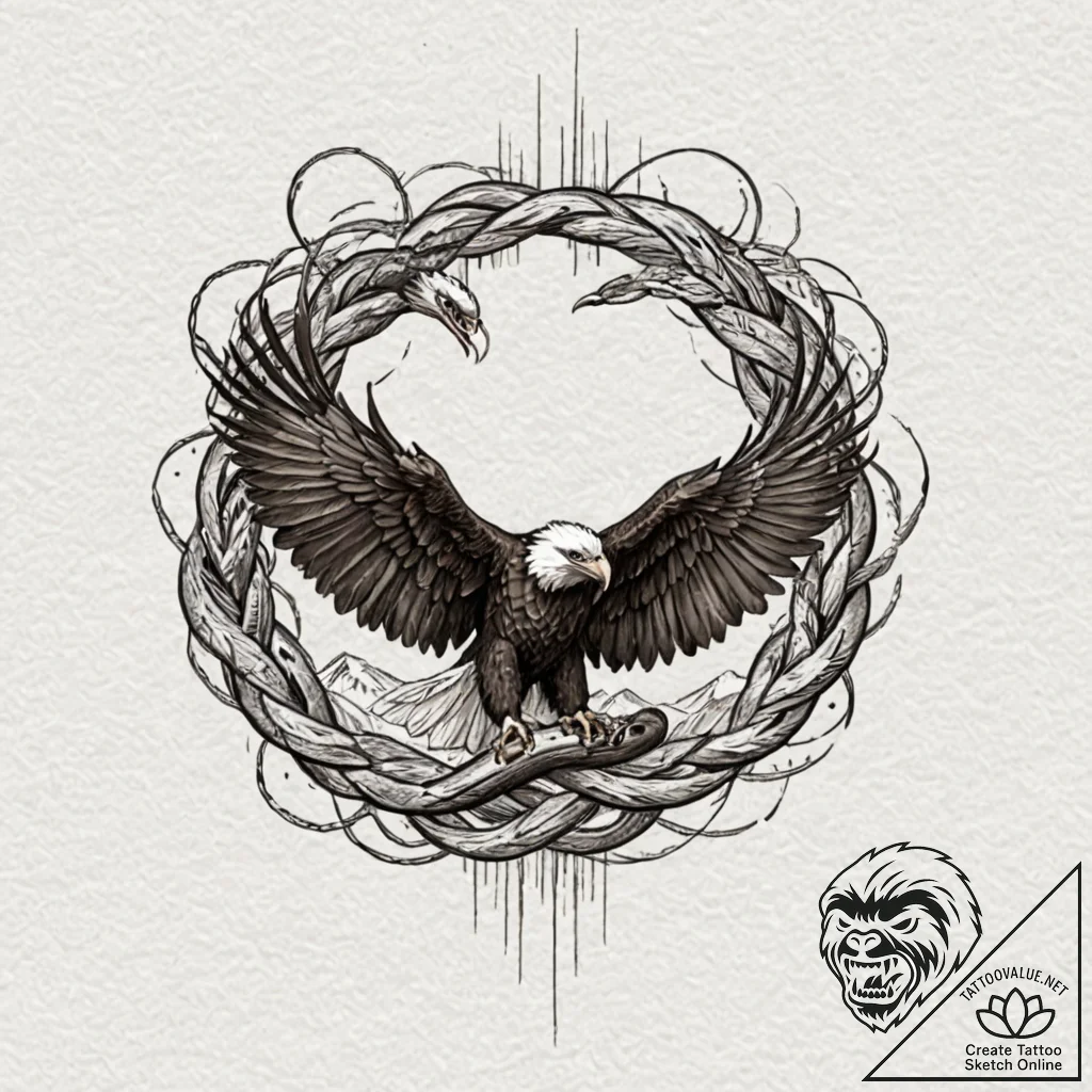 An eagle fighting a snake, ink illustration f... - tattoo sketch (№1751933388_0, 08.07.2025 00:09) — tattoovalue.net