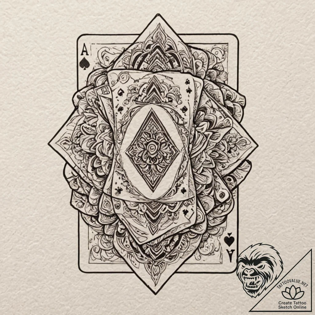 Playing cards, artistic tattoo sketch, clean... - tattoo sketch (№1751933811_0, 08.07.2025 00:16) — tattoovalue.net