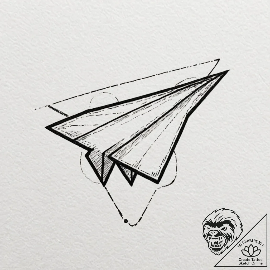 Paper airplane, concept art for tattoo, dynam... - tattoo sketch (№1751933895_0, 08.07.2025 00:18) — tattoovalue.net