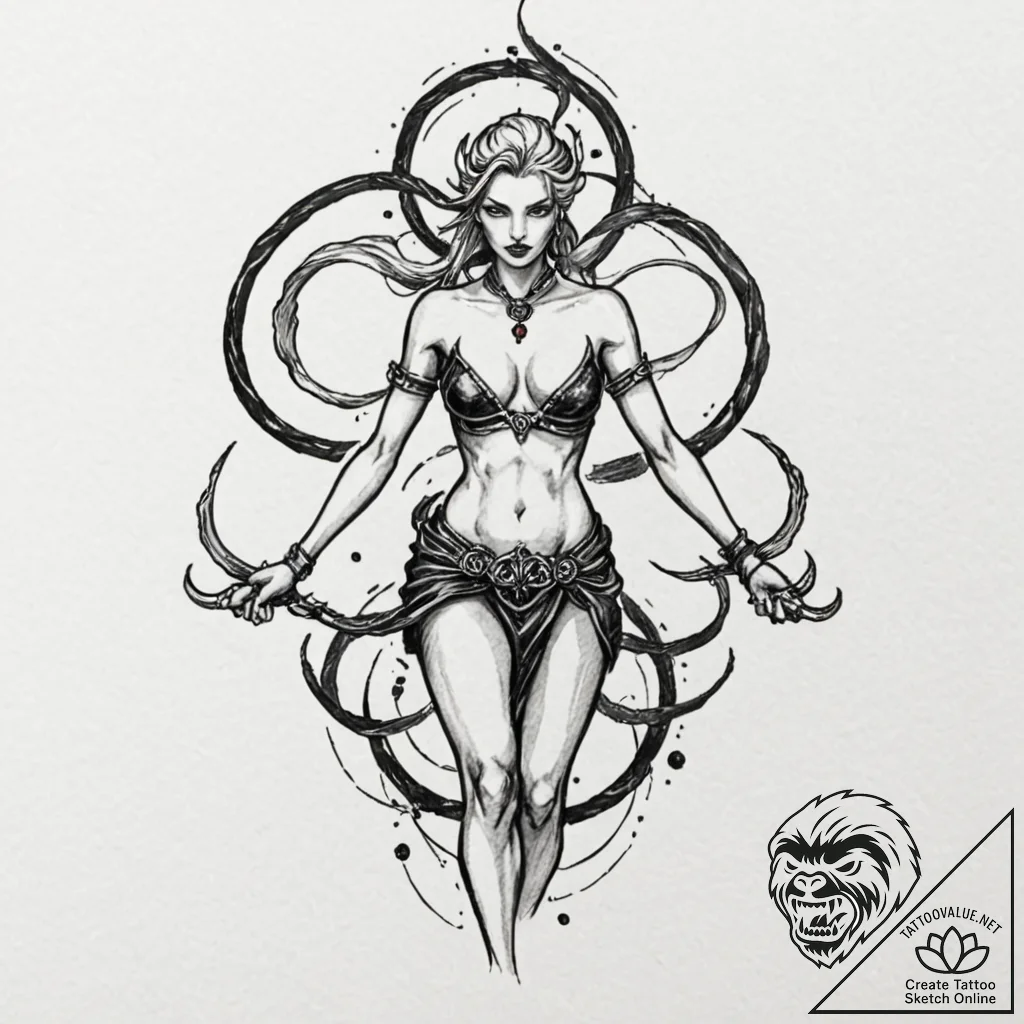 Svarog, tattoo line art, black and red ink, r... - tattoo sketch (№1751935758_0, 08.07.2025 00:49) — tattoovalue.net