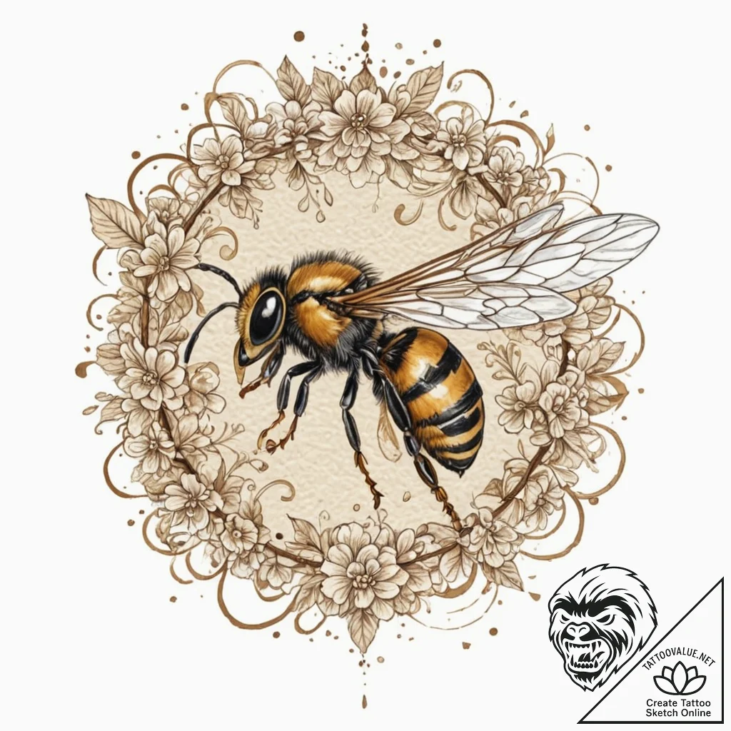 Wasp, tattoo sketch design, highly detailed,... - tattoo sketch (№1751936013_0, 08.07.2025 00:53) — tattoovalue.net