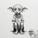 A sketch of dobby the house-elf, with his big… – tattoo sketch (№1751937443_0, 08.07.2025 01:17) — tattoovalue.net