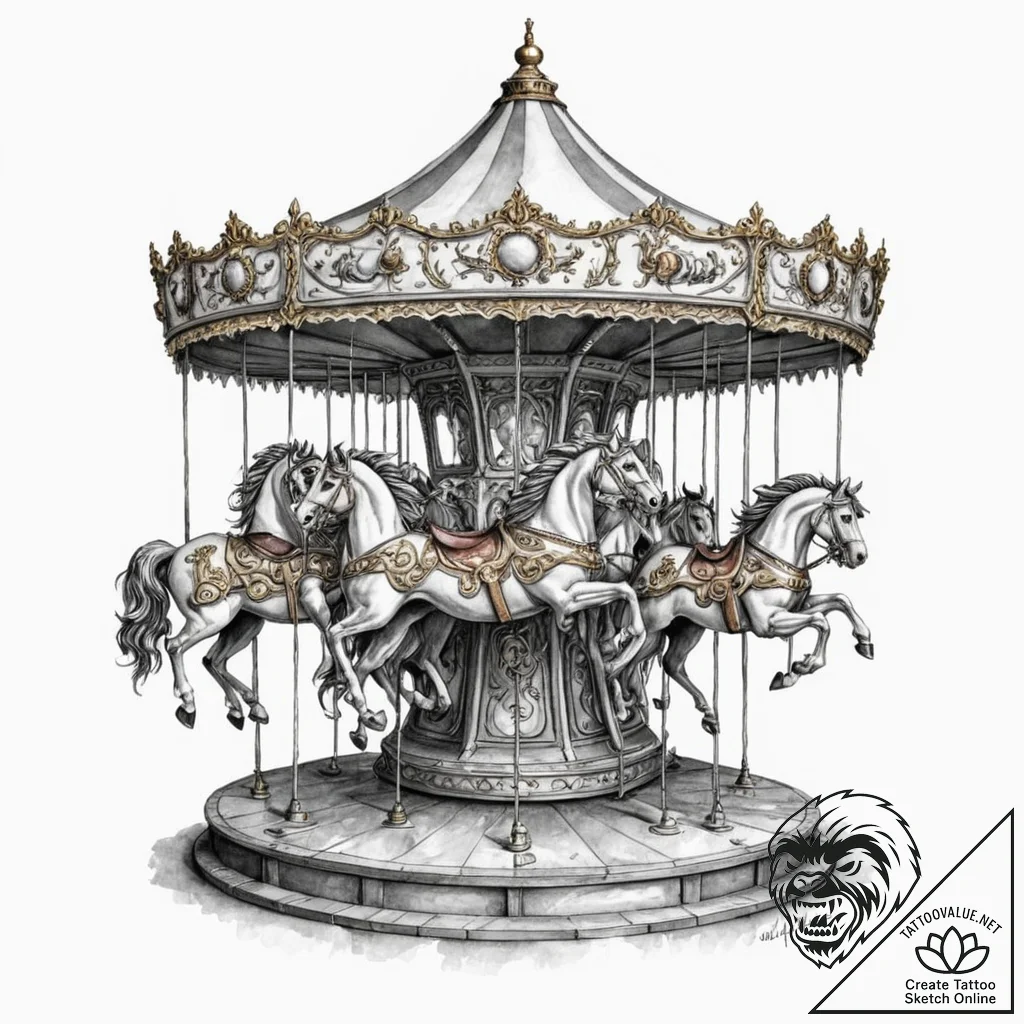 A watercolor tattoo of a haunted carousel, wi... - tattoo sketch (№1751938079_0, 08.07.2025 01:27) — tattoovalue.net