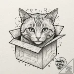 Schrodinger’s cat in a box, tattoo drawing ou… – tattoo sketch (№1751939086_0, 08.07.2025 01:44) — tattoovalue.net