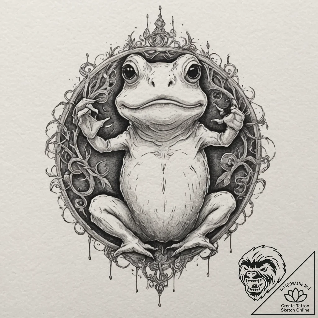 A neo-traditional tattoo of the toad from pan... - tattoo sketch (№1751939423_0, 08.07.2025 01:50) — tattoovalue.net