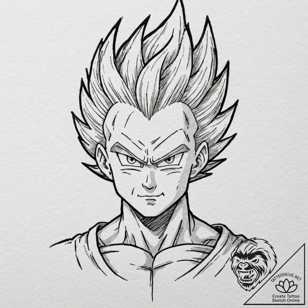 A neo-traditional portrait of vegeta from dra... - tattoo sketch (№1751939844_0, 08.07.2025 01:57) — tattoovalue.net