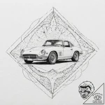 Car, ink illustration for tattoo, black and w… – tattoo sketch (№1751940012_0, 08.07.2025 02:00) — tattoovalue.net