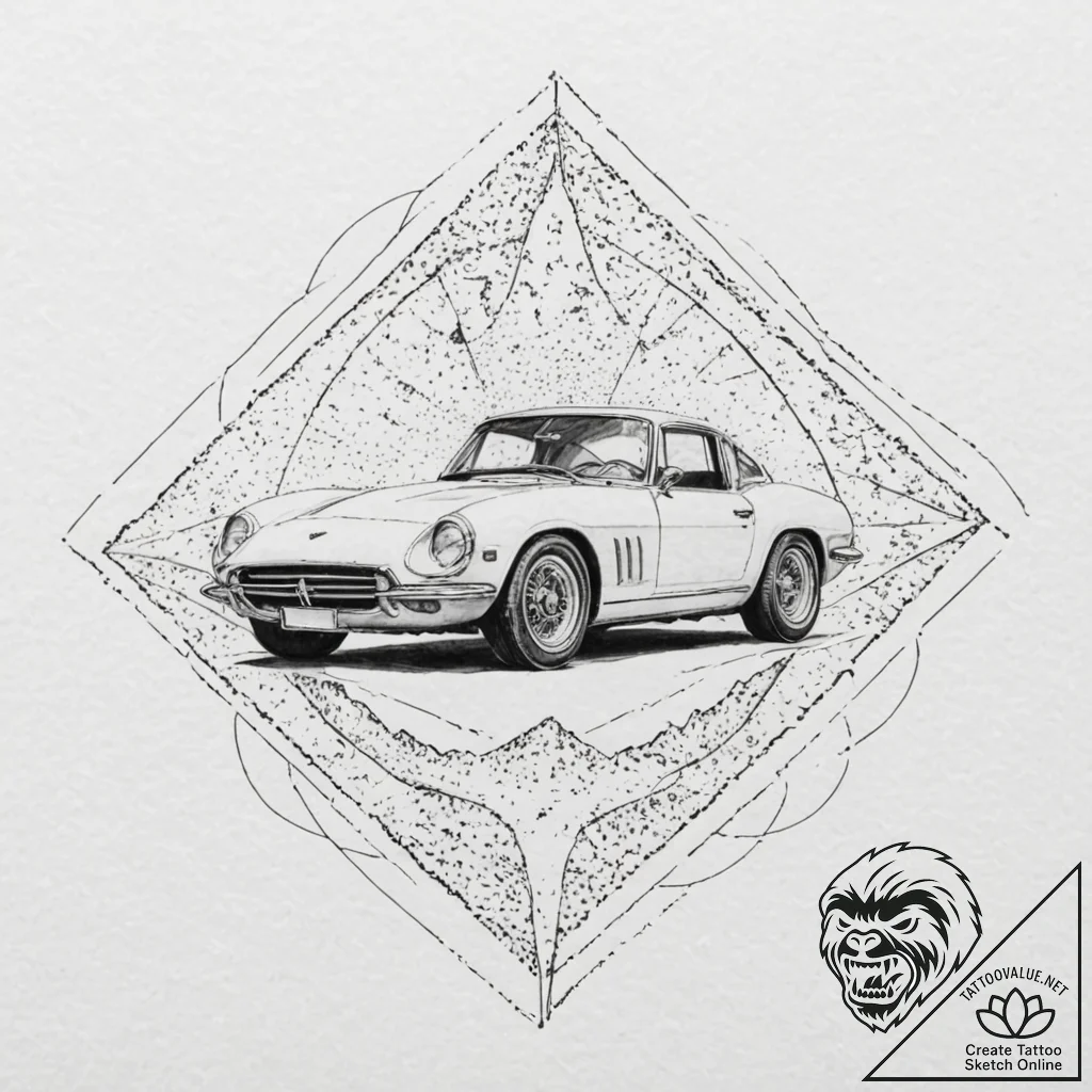 Car, ink illustration for tattoo, black and w... - tattoo sketch (№1751940012_0, 08.07.2025 02:00) — tattoovalue.net