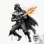 Graphic novel art of darth vader in a dynamic… – tattoo sketch (№1751940941_0, 08.07.2025 02:15) — tattoovalue.net