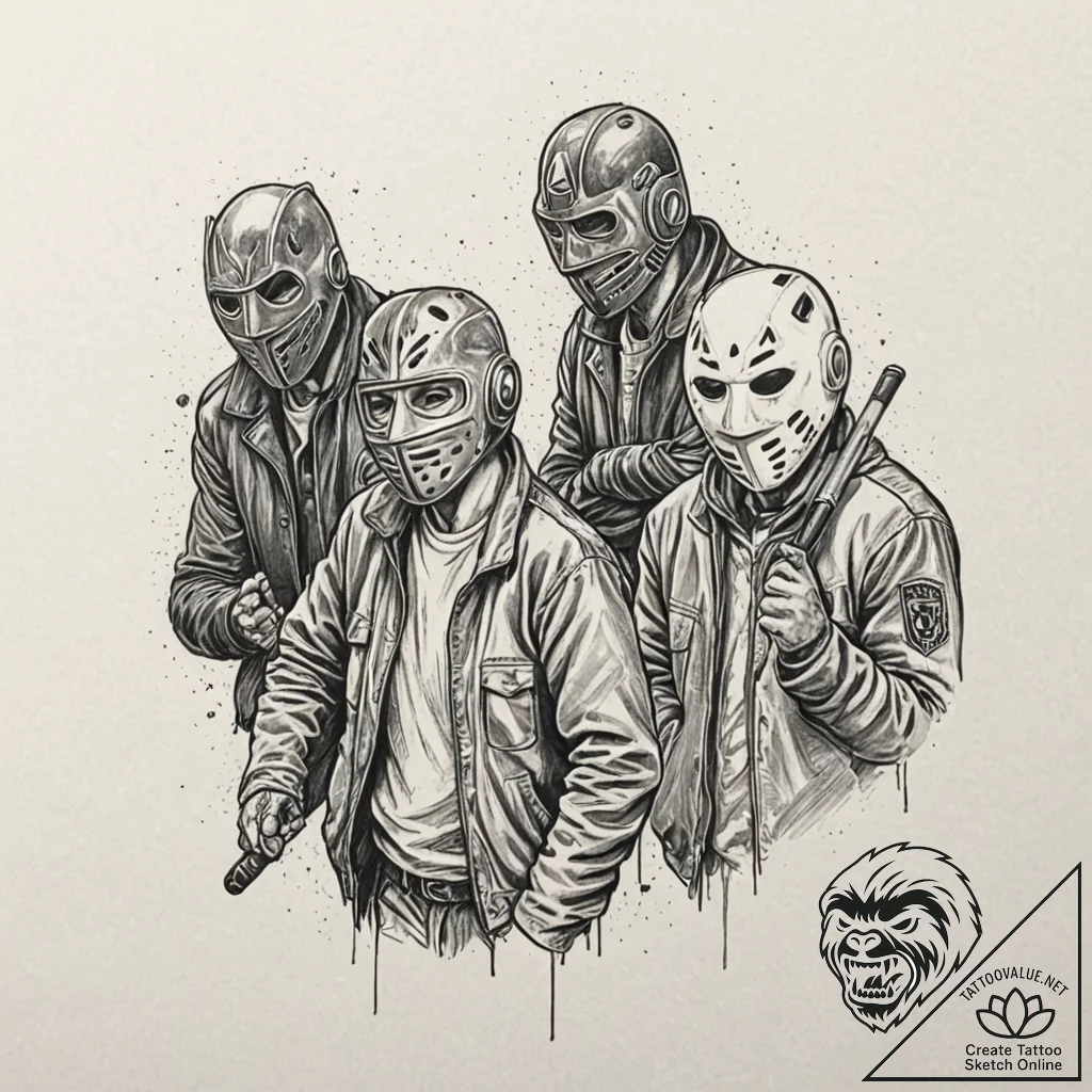 A graphic novel panel of the bank robbery sce... - tattoo sketch (№1751941625_0, 08.07.2025 02:27) — tattoovalue.net