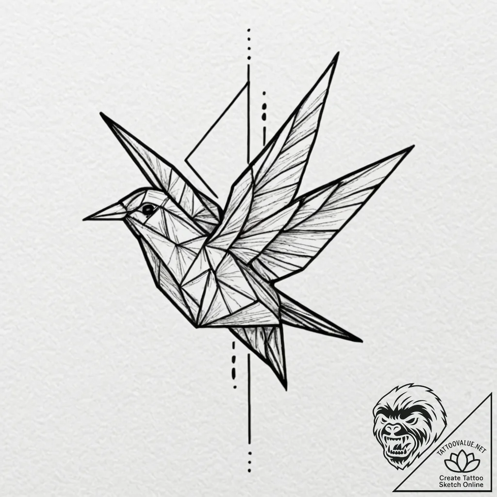 A linework tattoo of the origami bird made by... - tattoo sketch (№1751941710_0, 08.07.2025 02:28) — tattoovalue.net