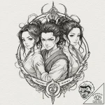A watercolor tattoo of the main characters fr… – tattoo sketch (№1751941794_0, 08.07.2025 02:29) — tattoovalue.net
