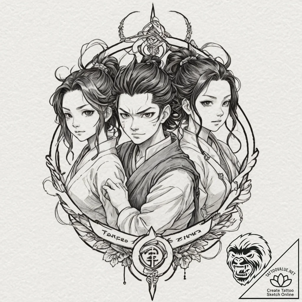 A watercolor tattoo of the main characters fr... - tattoo sketch (№1751941794_0, 08.07.2025 02:29) — tattoovalue.net