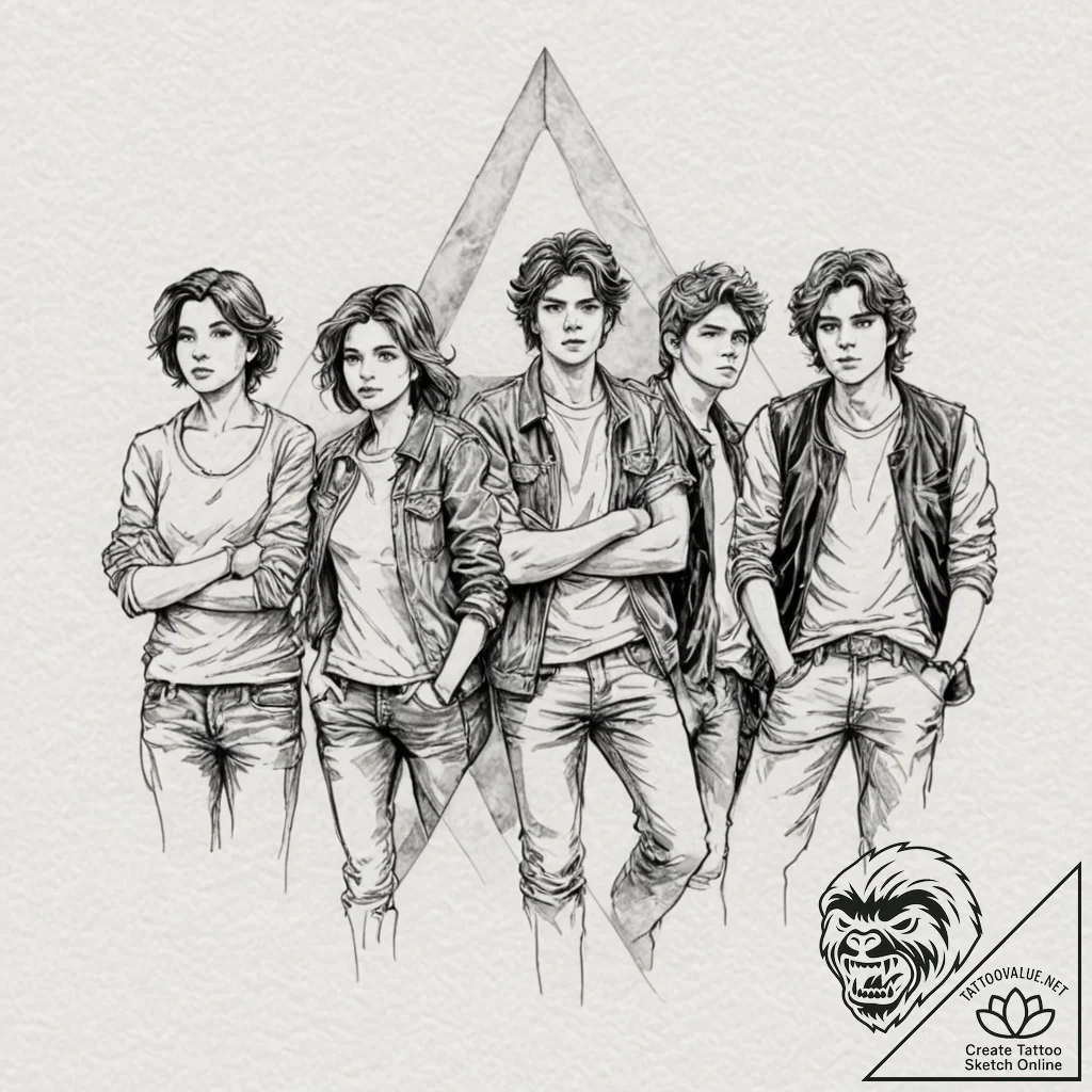 A watercolor tattoo of the main characters fr... - tattoo sketch (№1751942130_0, 08.07.2025 02:35) — tattoovalue.net