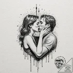 A linework tattoo of the iconic kiss in the r… – tattoo sketch (№1751942635_0, 08.07.2025 02:43) — tattoovalue.net