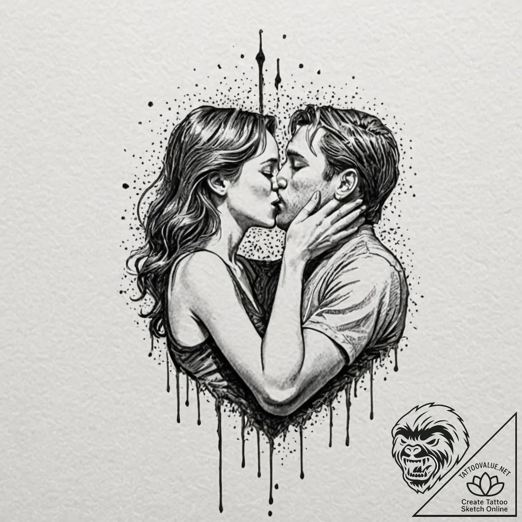 A linework tattoo of the iconic kiss in the r... - tattoo sketch (№1751942635_0, 08.07.2025 02:43) — tattoovalue.net