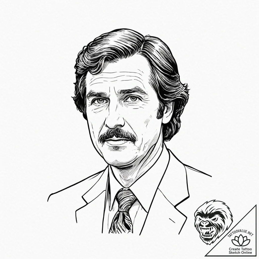 A graphic novel portrait of ron burgundy from... - tattoo sketch (№1751942720_0, 08.07.2025 02:45) — tattoovalue.net