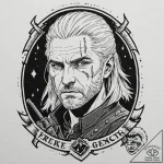 A trash polka tattoo of geralt of rivia, his… – tattoo sketch (№1751942889_0, 08.07.2025 02:48) — tattoovalue.net