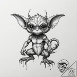 A trash polka tattoo of a gremlin, transformi… – tattoo sketch (№1751943226_0, 08.07.2025 02:53) — tattoovalue.net