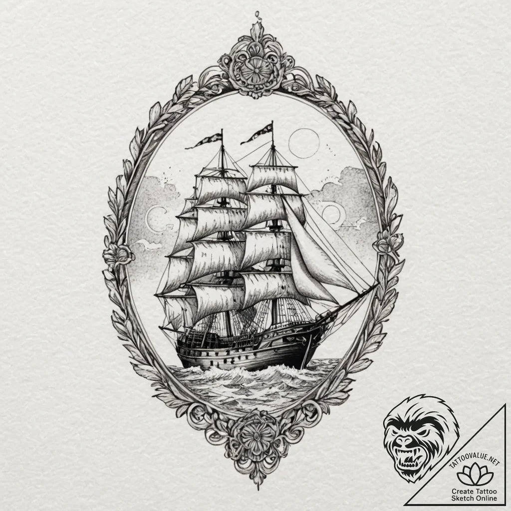 A watercolor sketch of the grey havens, a shi... - tattoo sketch (№1751943308_0, 08.07.2025 02:55) — tattoovalue.net