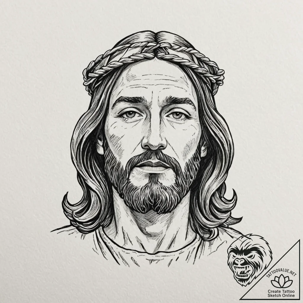 Jesus christ, concept art for tattoo, old sch... - tattoo sketch (№1751943560_0, 08.07.2025 02:59) — tattoovalue.net