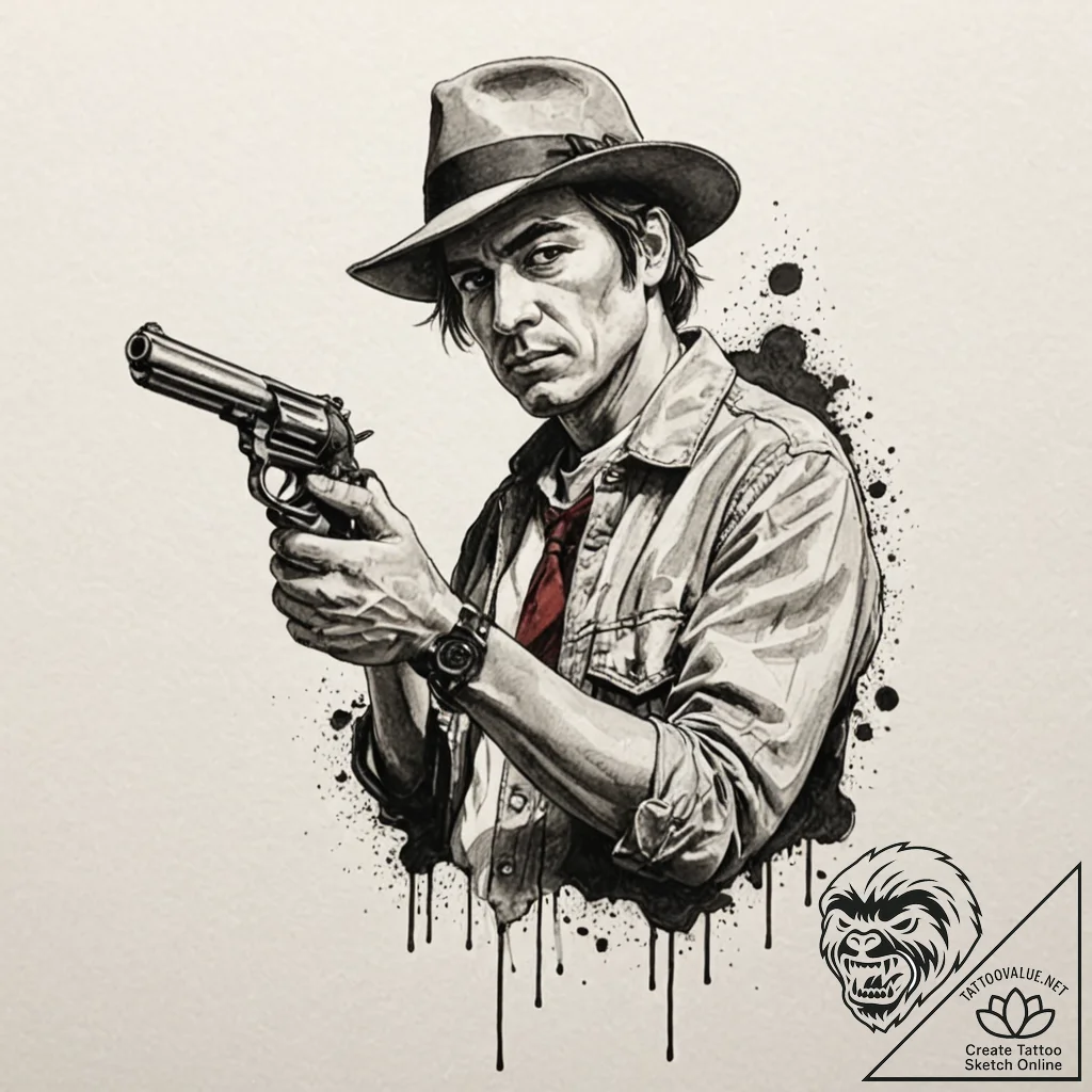 A neo-traditional portrait of anton chigurh w... - tattoo sketch (№1751943983_0, 08.07.2025 03:06) — tattoovalue.net