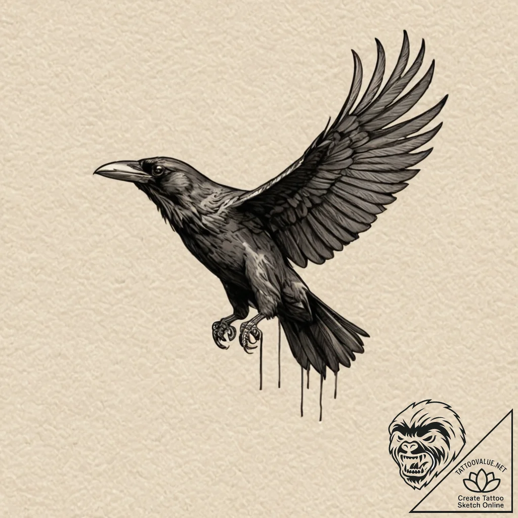 Black raven, ink illustration for tattoo, mas... - tattoo sketch (№1751944745_0, 08.07.2025 03:19) — tattoovalue.net
