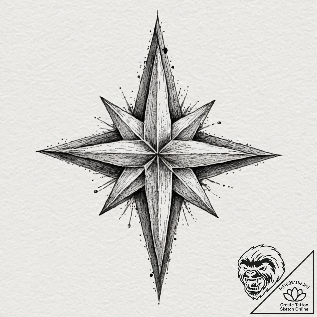 Five-pointed star, artistic tattoo sketch, de... - tattoo sketch (№1751945589_0, 08.07.2025 03:33) — tattoovalue.net