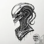 Graphic novel style tattoo of a xenomorph, wi… – tattoo sketch (№1751945673_0, 08.07.2025 03:34) — tattoovalue.net