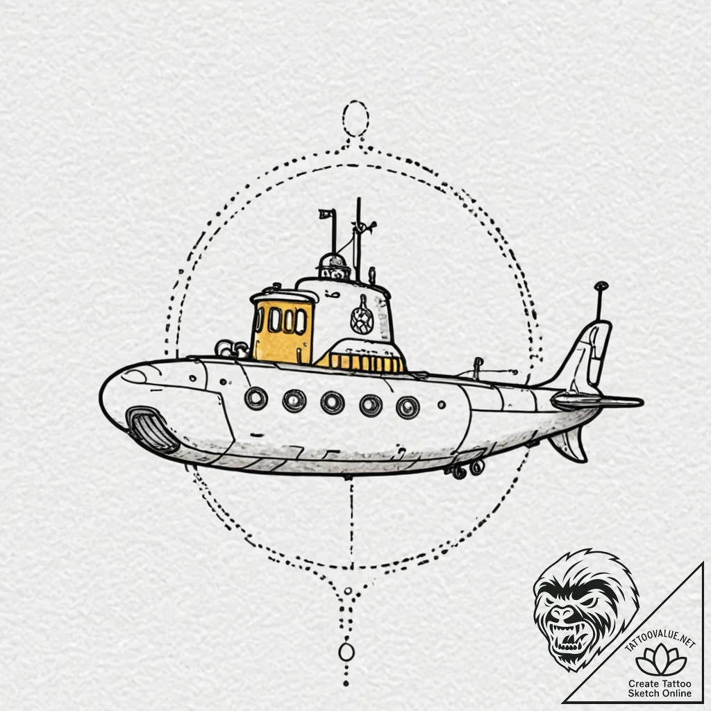 A watercolor tattoo of the yellow submarine f... - tattoo sketch (№1751946259_0, 08.07.2025 03:44) — tattoovalue.net