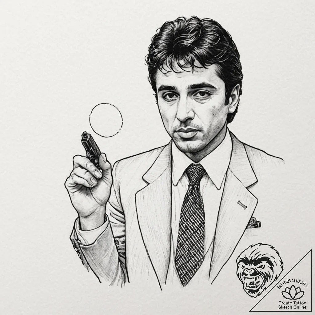 A graphic novel panel of tony montana from sc... - tattoo sketch (№1751946502_0, 08.07.2025 03:48) — tattoovalue.net