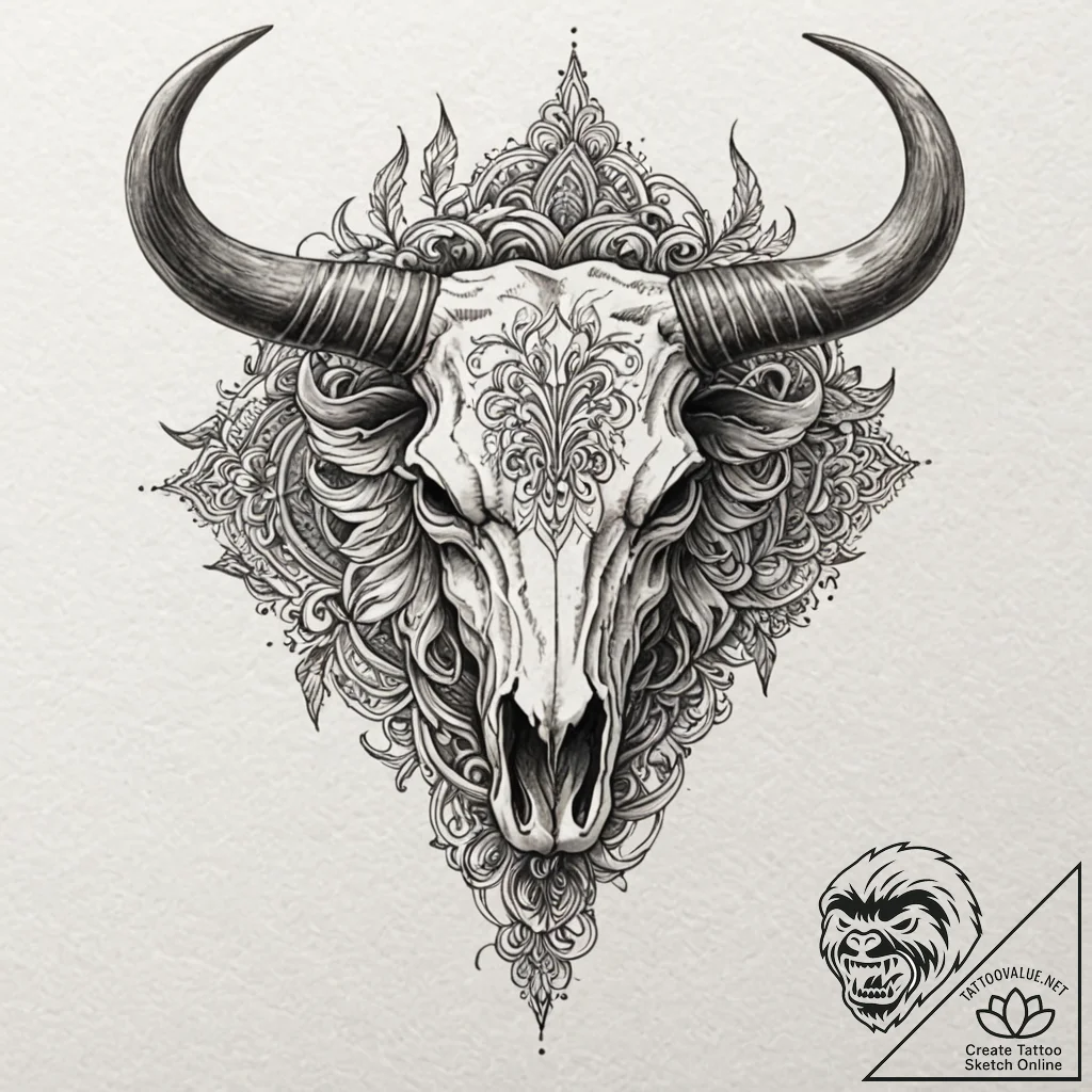 Bull skull, tattoo flash sheet design, minima... - tattoo sketch (№1751946754_0, 08.07.2025 03:52) — tattoovalue.net
