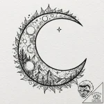 Moon, tattoo flash sheet design, black outlin… – tattoo sketch (№1751947174_0, 08.07.2025 03:59) — tattoovalue.net