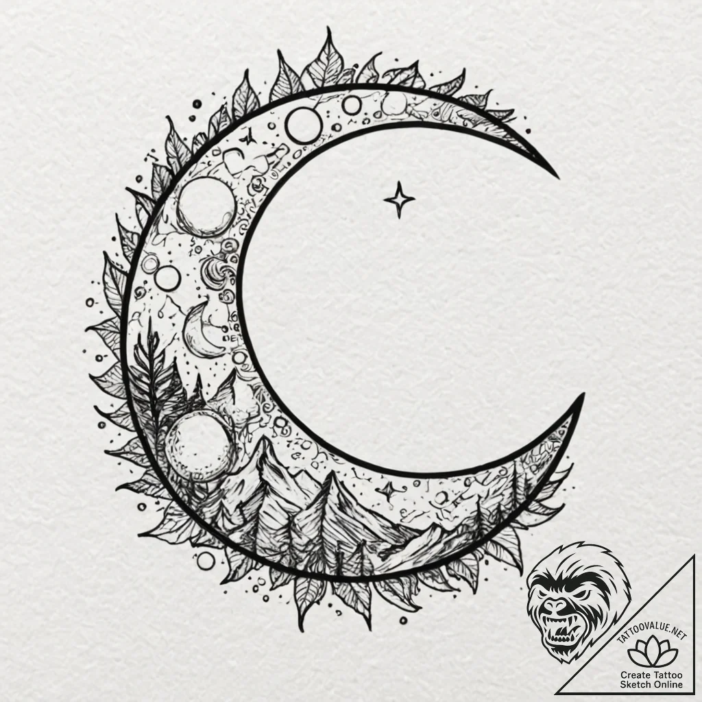 Moon, tattoo flash sheet design, black outlin... - tattoo sketch (№1751947174_0, 08.07.2025 03:59) — tattoovalue.net